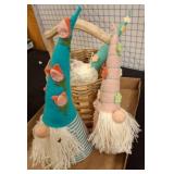 Woven Baskets with Decorative Gnome Figurines