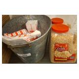 Metal Bucket, Popcorn Kernels, and Bags