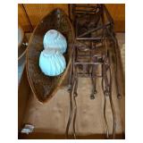 Ceramic Lights, Metal Figurine, and Dish Lot