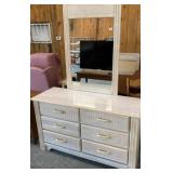 Light-Wood Dresser with Mirror and Six Drawers