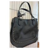 Black Faux Leather Tote with Chain Accent