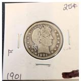 1901 Barber Quarter in Protective Holder