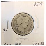 1914-D Barber Quarter in Cardboard Flip