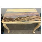 Wood Table with Hand-Painted Landscape Design