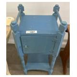 Blue Painted Wooden Side Table With Cabinet