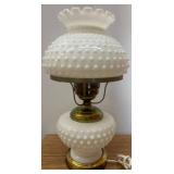 Milk Glass Hobnail Table Lamp, 17in Tall