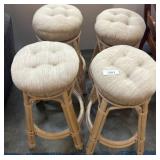 Four Rattan Bar Stools with Cushions
