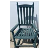 Green Wooden Slat-Back Rocking Chair