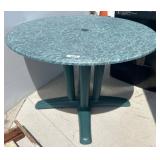 Green Plastic Round Patio Table with Pedestal Base