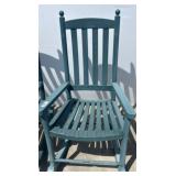 Green Wooden Slat-Back Rocking Chair