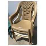 Stackable Plastic Patio Chairs, Tan and White