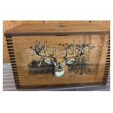 Wooden Box with Deer Motif and Rope Handles