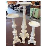 Three Painted White Candleholders