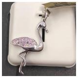 Sterling Silver Flamingo Pendant with Pink Stones