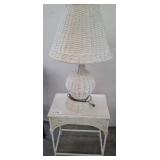 White Wicker Table and Lamp Set