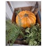 Decor Lot: Faux Plants, Pumpkin, Necklace