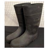 Black Rubber Work Boots, Size 10, Treaded Soles