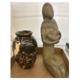 Stone Figurine and Marble Decorative Vase