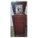 Wood Jewelry Armoire with Mirror and Hooks