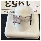 Square-Cut Clear Stone Ring in 925 Silver