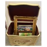 Decorative Storage Chest With Framed Artworks