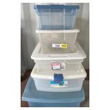 Stack of Assorted Plastic Storage Bins c4