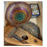 Lot: Decorative Bowl, Tin, & Kalimba