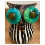 Striped Glass Owl Figurine With Large Eyes