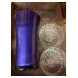 Purple Glass Vase and Four Pressed Glass Bowls