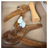 Carved Wood Nutcracker and Turned Wood Roller