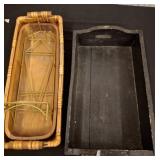 Wood and Wicker Trays with Metal Rack
