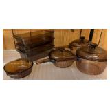 Vision Amber Glass Cookware Lot with Lids