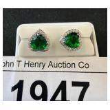 Sterling Earrings with Green Stone Accents
