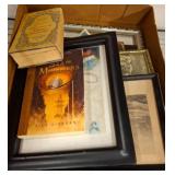 Boxed Lot of Framed Art, Books, and Photographs