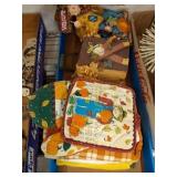 Box Lot of Fall-Themed Decor and Linens