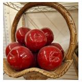 Ceramic Basket With Glossy Red Apple Accents