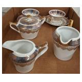 Gold-Accent Porcelain Tea Set With Cups