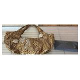 Leopard Print Handbag and Black Clutch Set