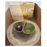 Singer Buttonhole Kit, Green Pottery Dish, Tray