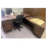 L-Shaped Wood Desk With Chair and Accessories