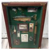 Shadow Box With Fishing-Themed Items, 13.5x21