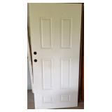 Six-Panel White Exterior Door with Hardware Cutout
