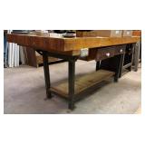 Wood Top Workbench with Metal Base and Drawers
