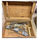 Wood Case with Assorted Metal Tool Components