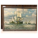 Framed Nautical Print by Montague Dawson, 39x27