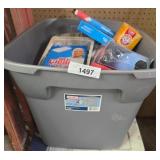 Plastic Bins with Painting and Cleaning Supplies