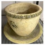 Yellow Ceramic Flower Pot with Attached Saucer