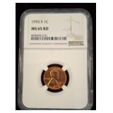 1955-S Lincoln Cent, MS 65 RD by NGC