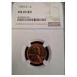 1955 S Lincoln Cent NGC MS 65 RD