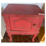 Red Painted Wooden Nightstand With Storage